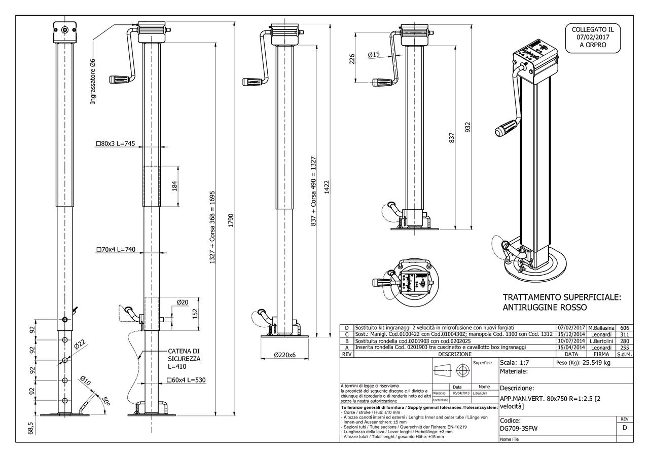 Béquille pour remorque - réducteur à deux vitesses 490 mm