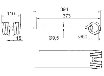 Dent pour KH Kuhn - 394 x 110 mm, droite