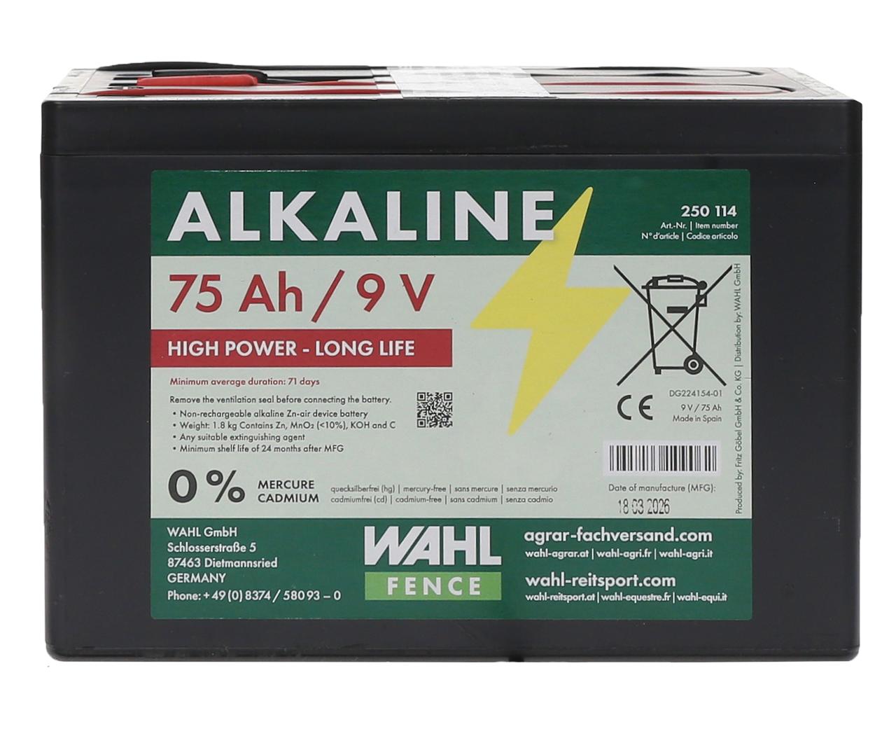 WAHL-FENCE Batterie pour clôture électrique 9 V - 75Ah WAHL-FENCE Batterie pour clôture électrique 9 V - 75Ah