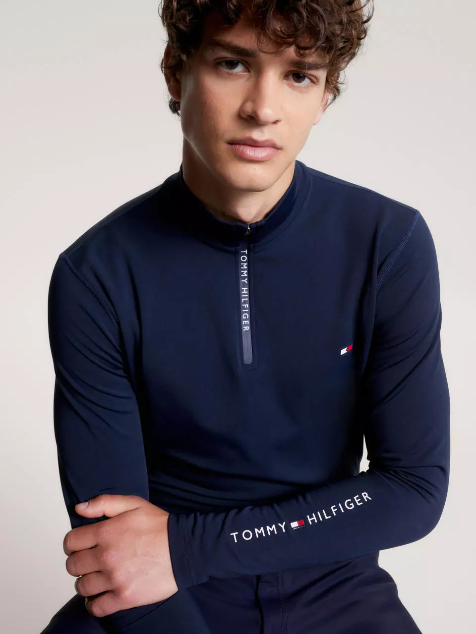 Tommy Hilfiger T-shirt thermique pour homme avec fermeture éclair 1/4